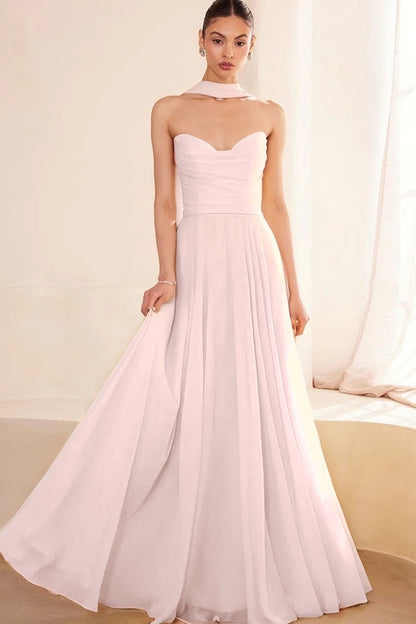Graceful Yellow Sleeveless Strapless V-Neck Evening Dress With Scarf