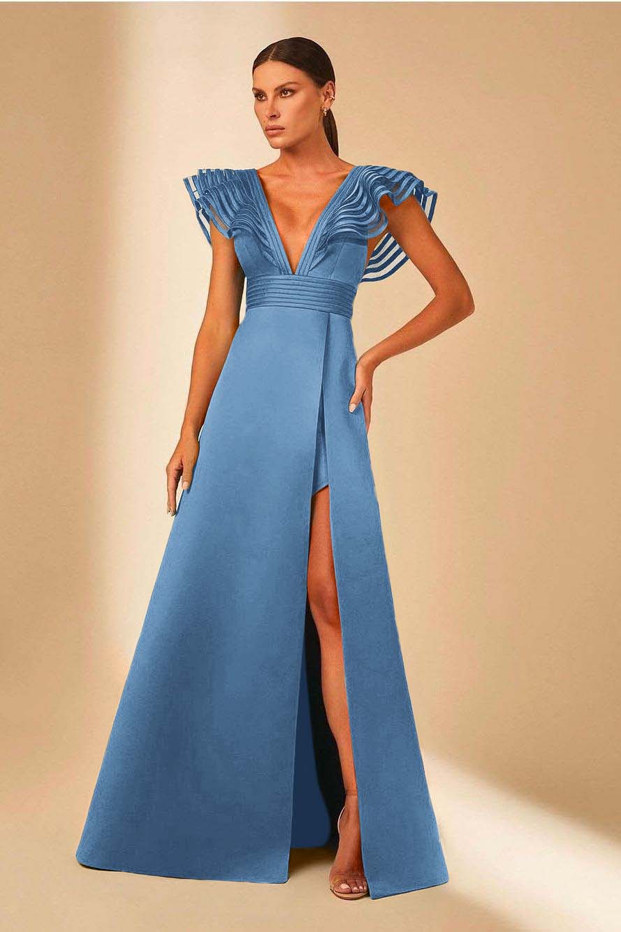 Charming Satin Spaghetti Strap Sleeveless V Neck Long Prom Dress with Split