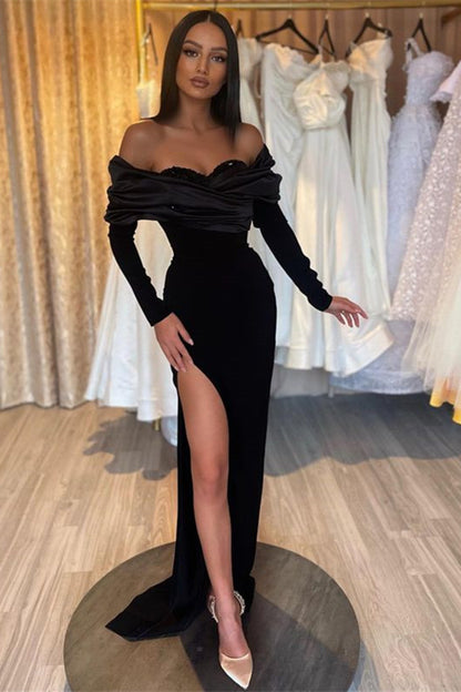 Black Long Sleeves Mermaid Evening Dress With Split