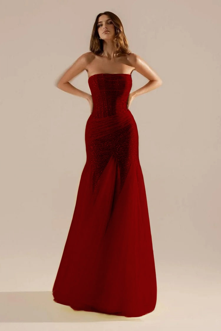 Sleeveless Strapless Square Prom Dress With Sequins