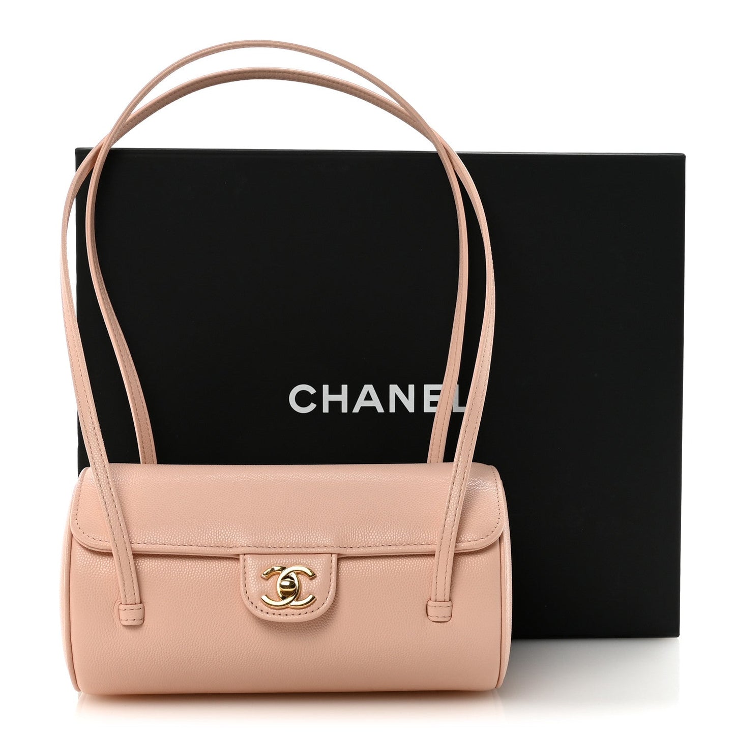 Shiny Caviar Preppy Coco Small Bowling Bag Light Pink