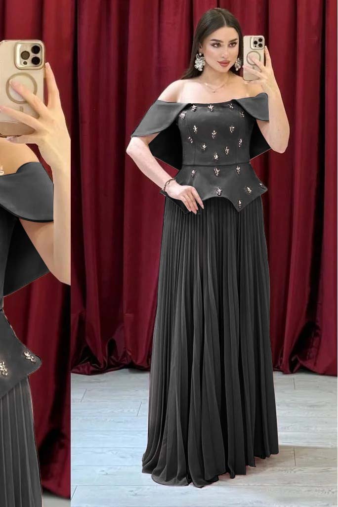 Chic Off The Shoulder Sleeveless Long Prom Dress With Beading