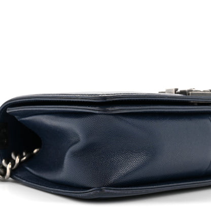 Caviar Chevron Quilted Medium Boy Flap Navy