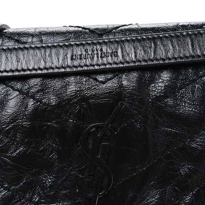 Crinkled Calfskin Matelasse Monogram Baby Niki Chain Satchel Black