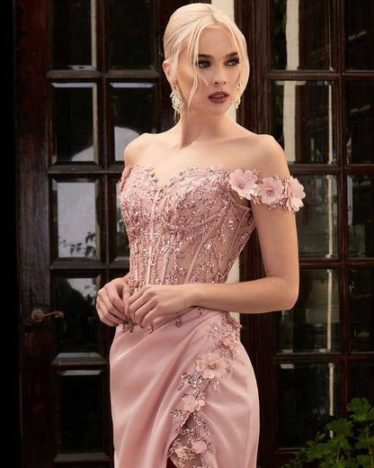 Pink Sleeveless Strapless Sweetheart Mermaid Beads Embroidery Prom Dress