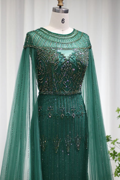 Jewel Neck Mermaid Prom Dress Cap Sleeves Tulle With Appliques Diamond