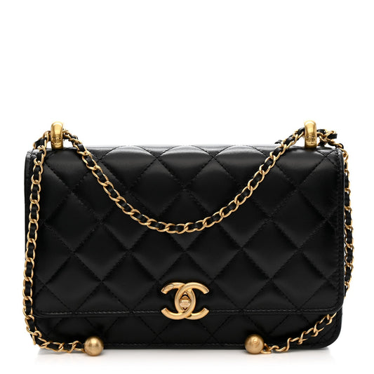 Calfskin Quilted Perfect Fit Wallet On Chain WOC Black