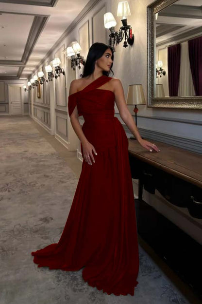 Sleeveless Square One Shoulder Prom Dress With Pleated