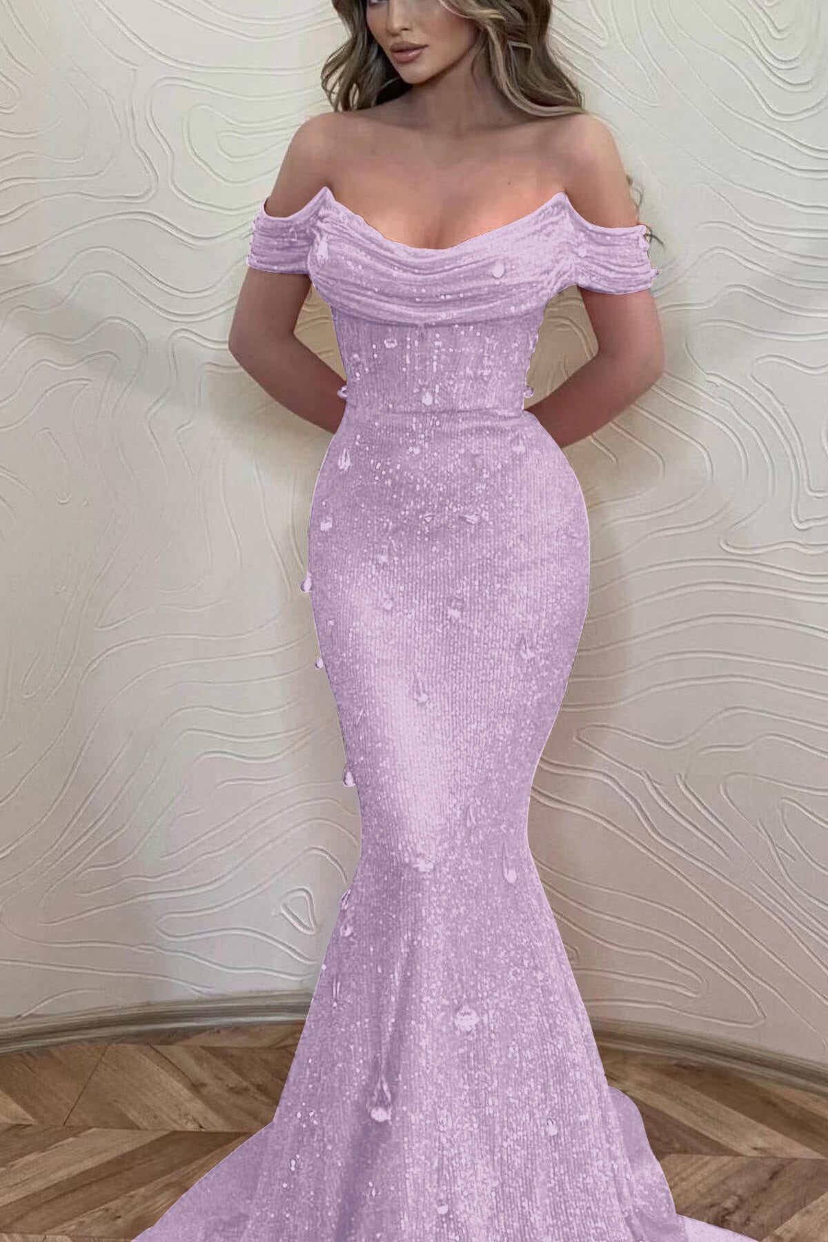 Orange Off-The-Shoulder Prom Dress With Sequins Mermaid