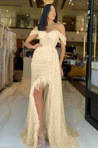 Sweetheart Long Mermaid Evening Dress With Feathers