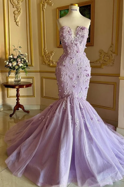 Sleeveless Mermaid Deep V-Neck Strapless Embroidery Prom Dress With Beads