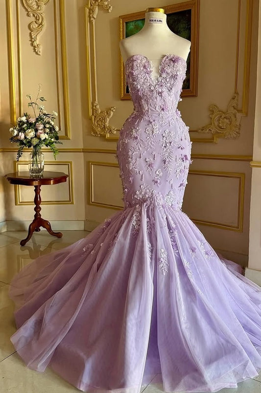 Sleeveless Mermaid Deep V-Neck Strapless Embroidery Prom Dress With Beads