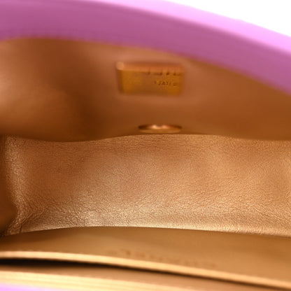 Lambskin Quilted Mini Pearl Crush Flap Purple
