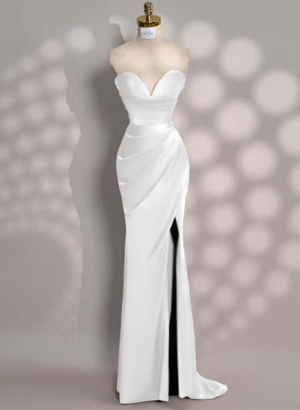 Charming Red Slit Pleated Evening Dress