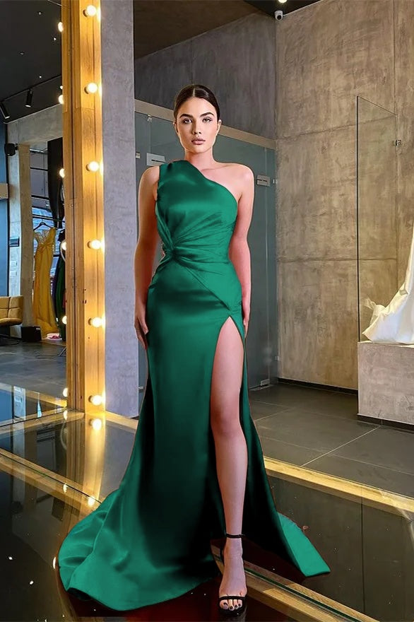 One Shoulder Sleeveless Mermaid Prom Dress Red With Slit
