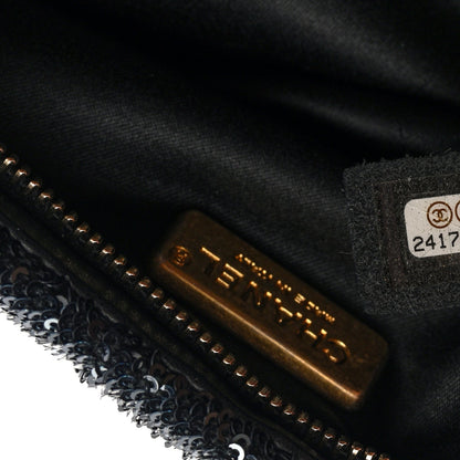 Sequin Do Not Disturb Minaudiere Clutch Black Gold