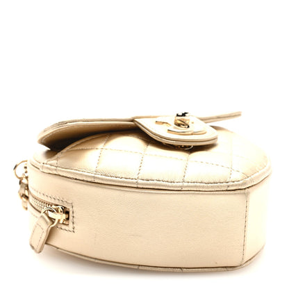 Metallic Lambskin Quilted CC In Love Heart Clutch With Chain Gold