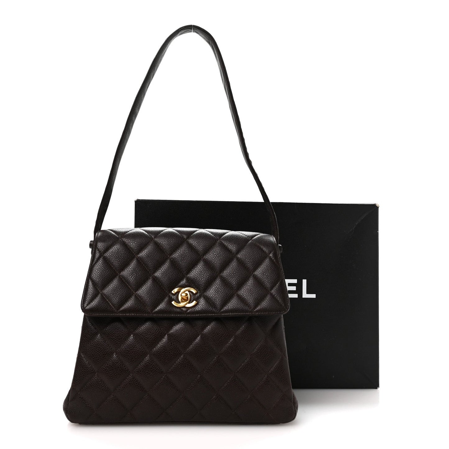 Caviar Quilted Medium Kelly Flap Brown