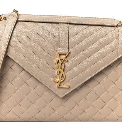 Grain De Poudre Mixed Matelasse Large Triquilt Monogram Satchel Dark Beige