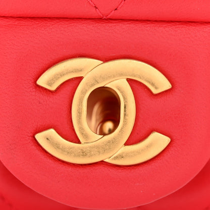 Lambskin Quilted Mini Pearl Crush Flap Red