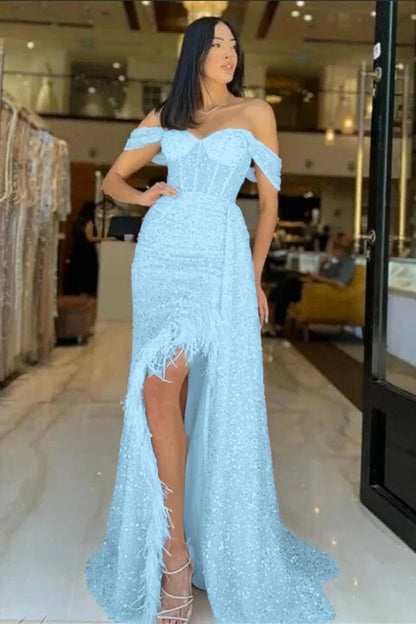 Sweetheart Long Mermaid Evening Dress With Feathers