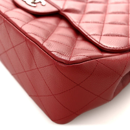 Caviar Quilted Jumbo Single Flap Dark Red