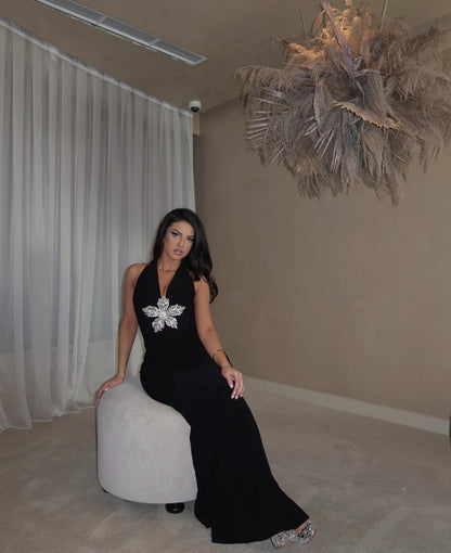 Black Sleeveless Halter Straps Mermaid Prom Dress