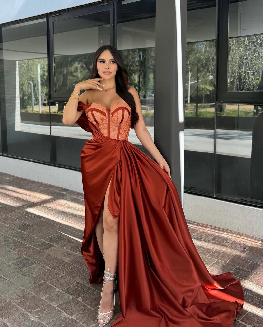 Sleeveless Strapless One-Shoulders Mermaid Beads Prom Dress