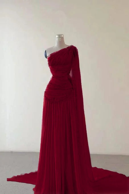 Glamorous Pink Sleeveless One Shoulder Long Evening Dress With Train
