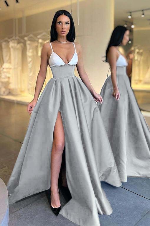 Black and White Spaghetti-Straps Prom Dress