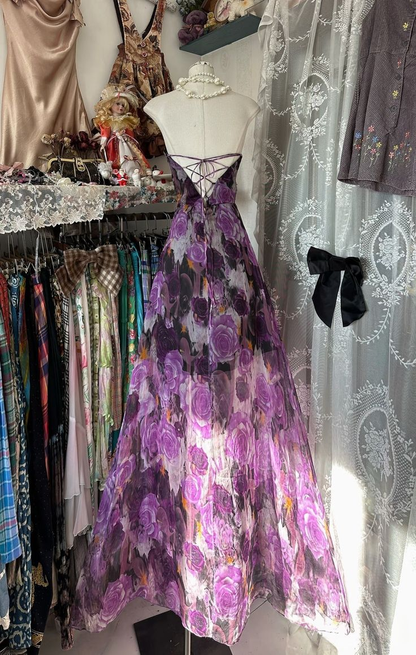 A Line Sleeveless Long Floral Chiffon Evening Dress Prom Dresses fg8230