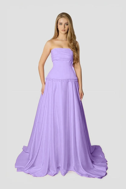 Baby Pink Strapless Evening Dress A-Line Sleeveless in Satin With Beading
