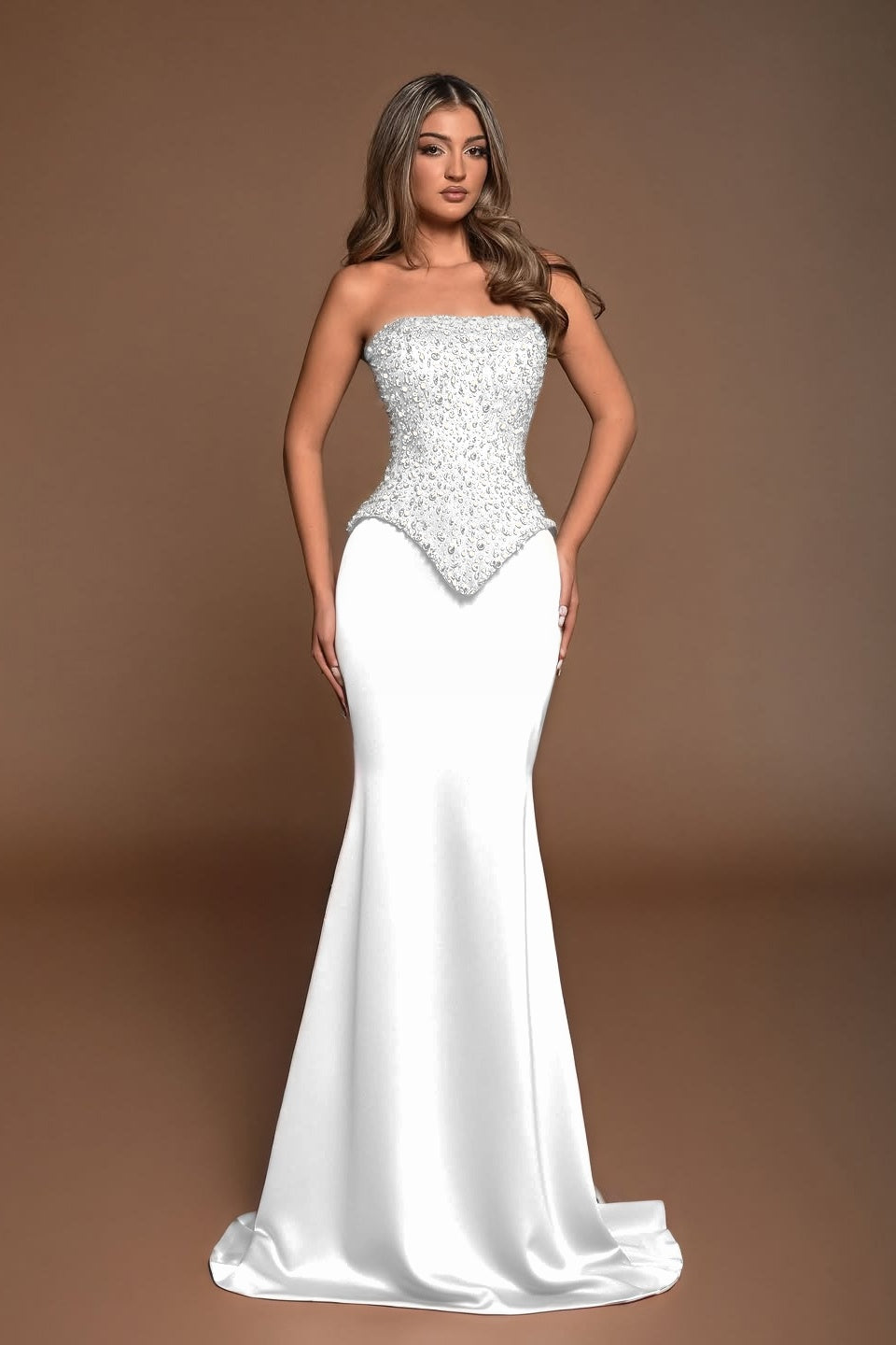 Sleeveless Square Strapless Mermaid Prom Dress With Beads