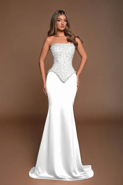 Sleeveless Square Strapless Mermaid Prom Dress With Beads