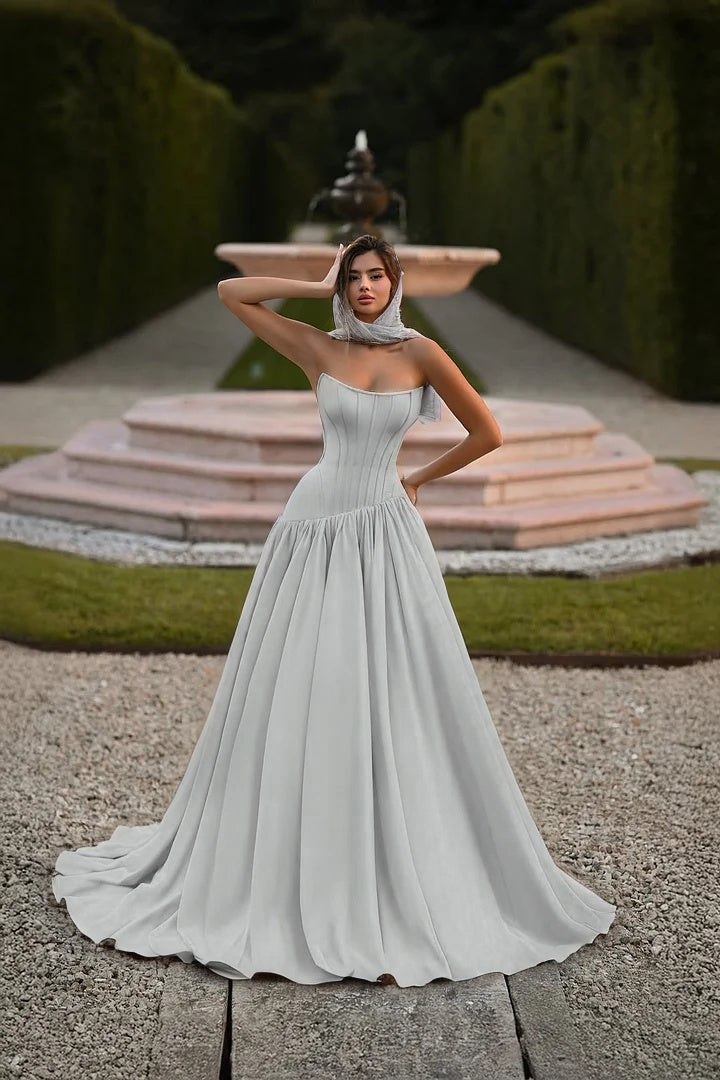 Sky Blue Sleeveless Square A Line Prom Dress With Pleated