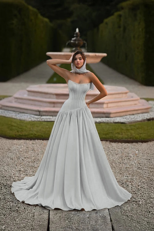 Sky Blue Sleeveless Square A Line Prom Dress With Pleated