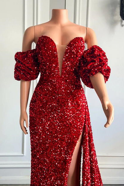 Bubble Sleeves Sweetheart Mermaid Prom Dress With Slit
