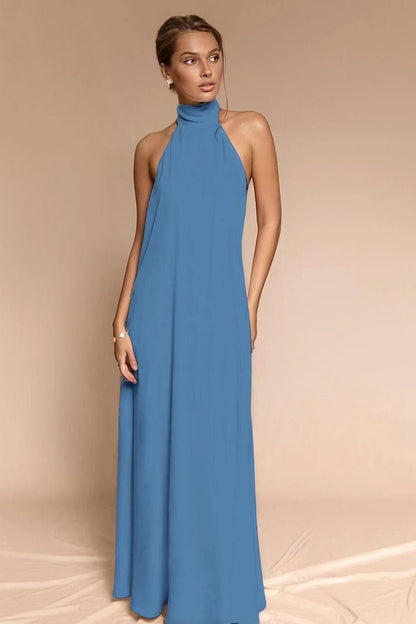 Stunning Halter Backless Sleeveless Long Prom Dress With Pleated