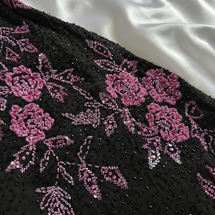 Black Retro Elegant Pink Beaded Chiffon Prom Dress Evening Dress Birthday Party Dress SH3595