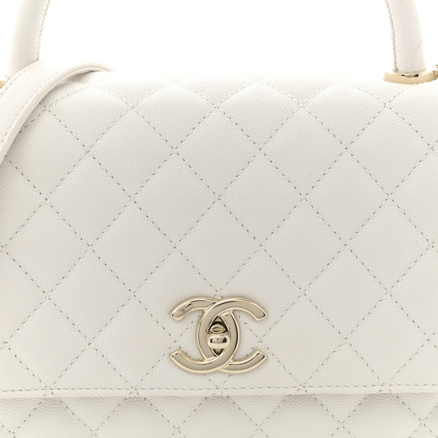 Caviar Quilted Small Coco Handle Flap White