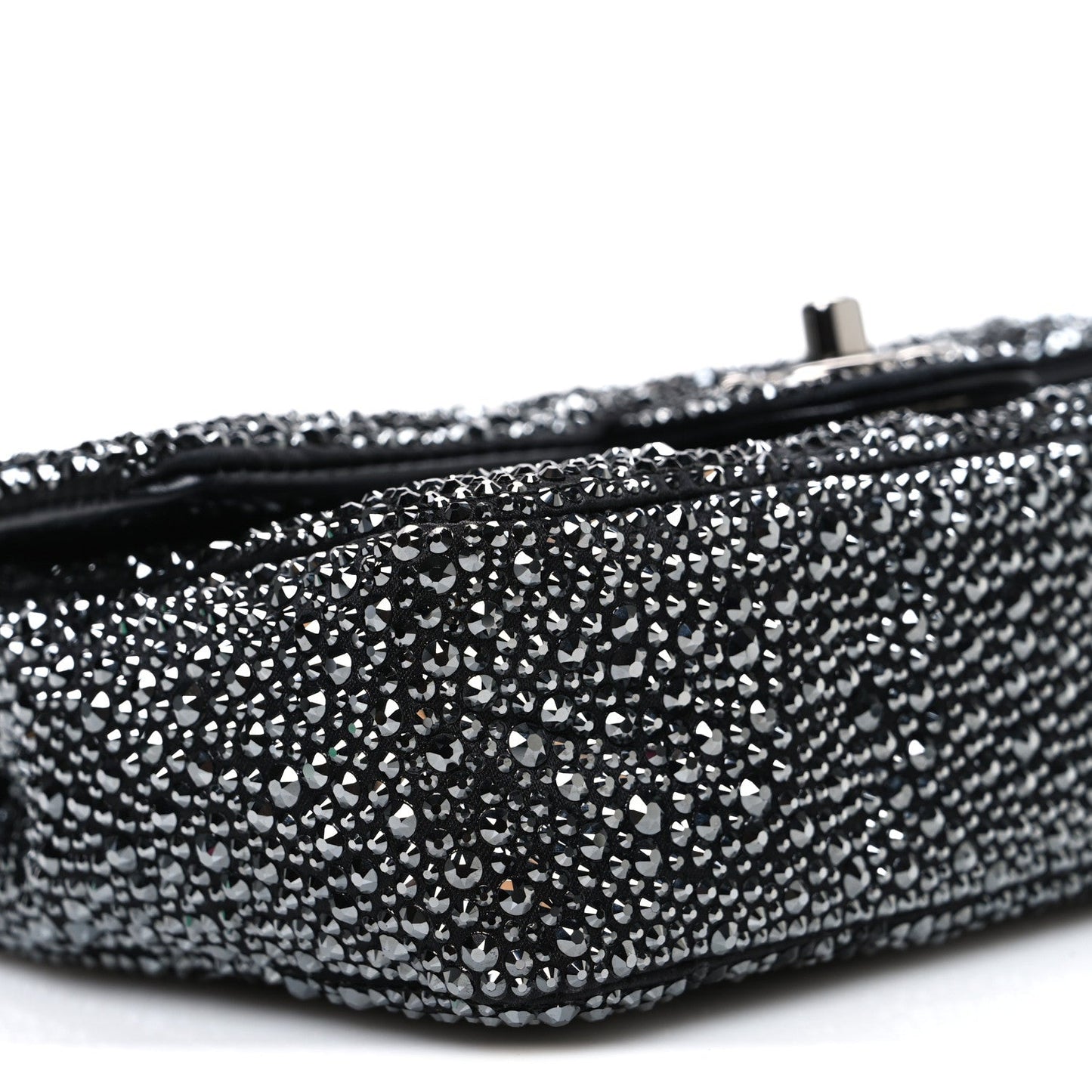 Satin Diamante CC Logo Small Flap Black Ruthenium