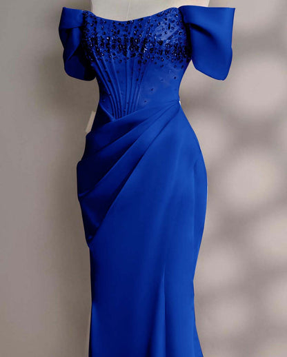 Blushing Pink A-Line Off-the-Shoulder Beads Prom Dress with Pleated