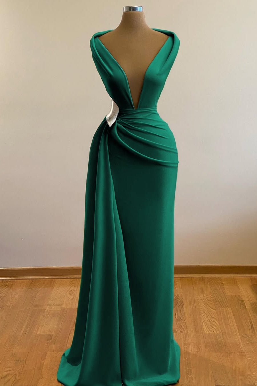 Simple Orange Sleeveless Deep V-Neck Mermaid Prom Dress