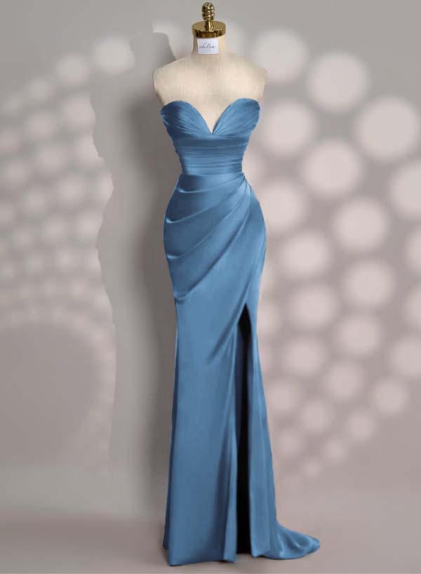 Charming Red Slit Pleated Evening Dress