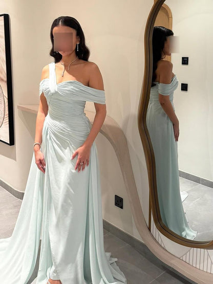 Elegant Sleeveless Off Shoulder Mermaid Pleated Prom Dress