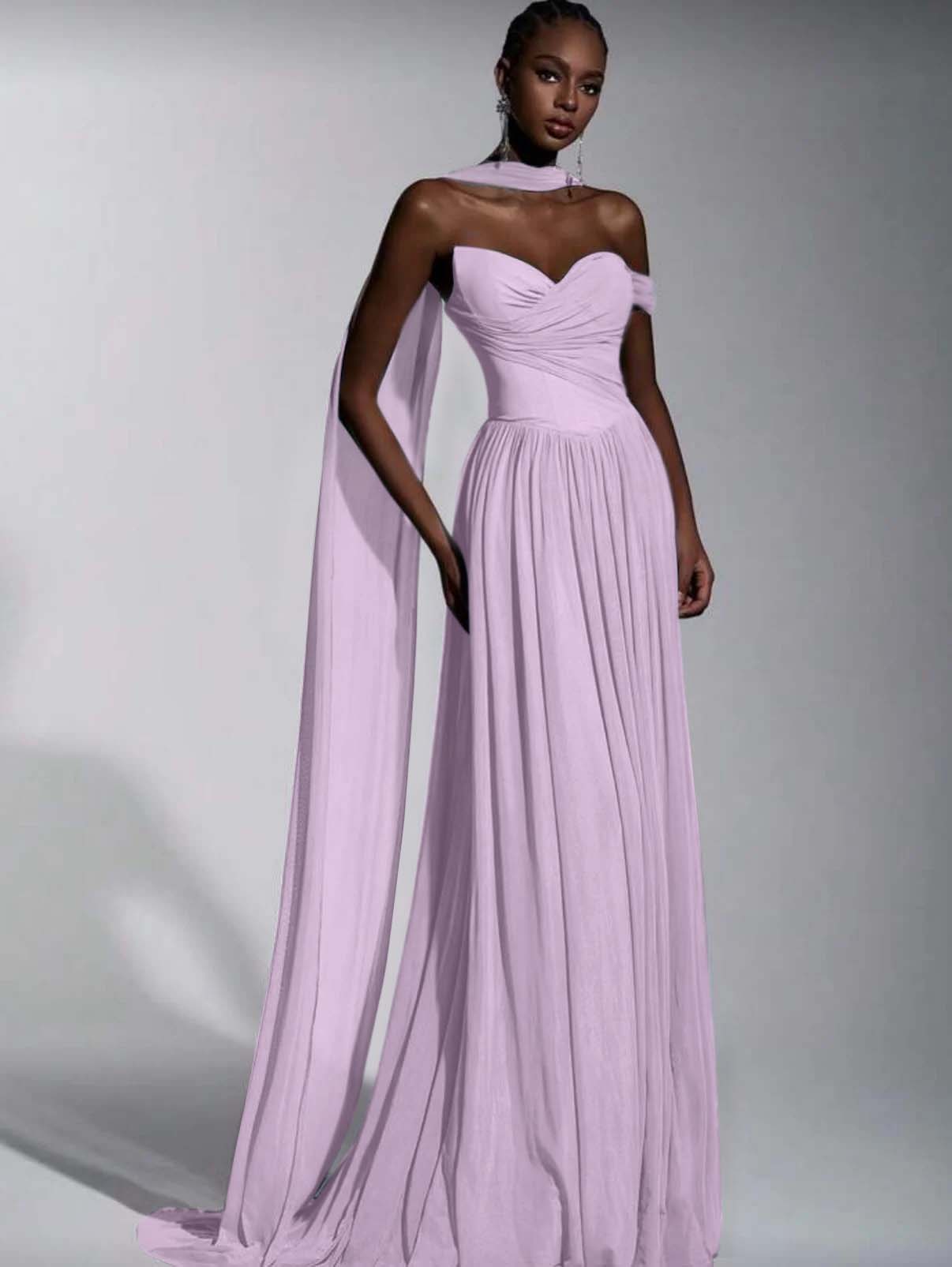 Dusty Blue One Shoulder Sweetheart Evenign Dress in Chiffon With Split