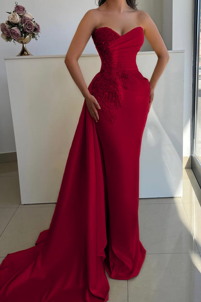 Sleeveless Strapless V Neck Mermaid Beaded Prom Dress With Tail