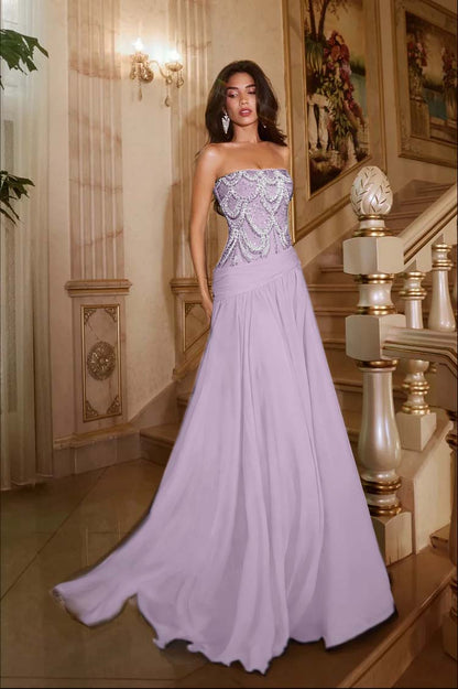 Exquisite DarkNavy Chiffon Sleeveless Strapless Evening Dress with Sequins