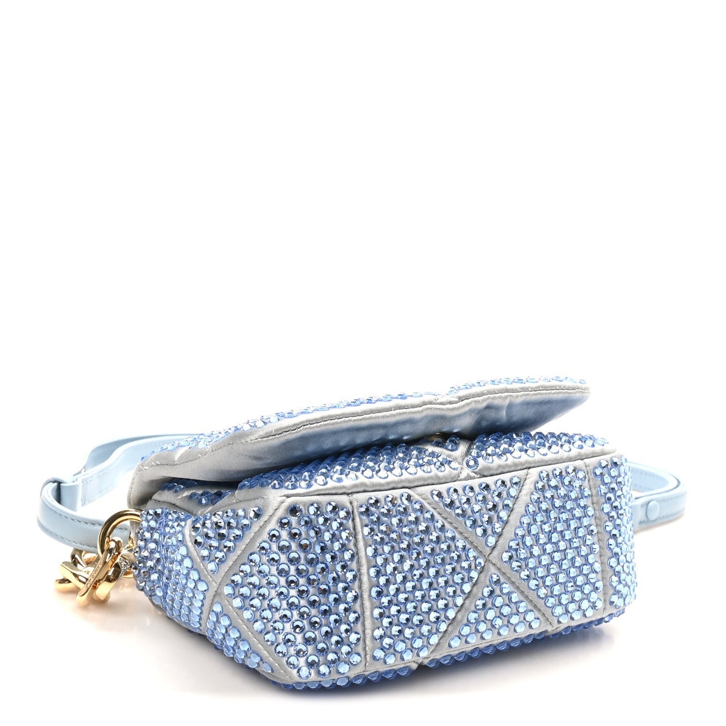 Satin Crystal Mini Bag With Chain Celeste