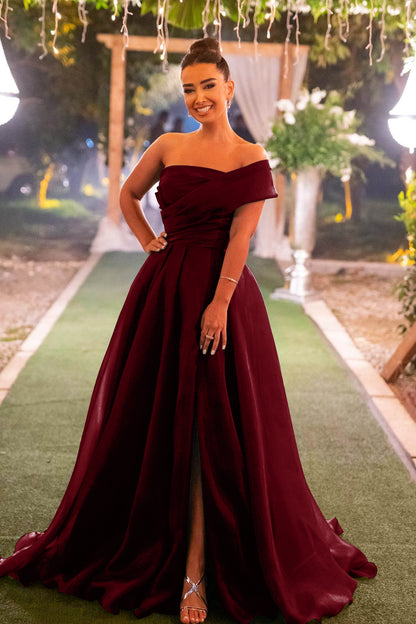 Dark Green One Shoulder Mermaid Front Split Evening Dress With Bowknot Strapless